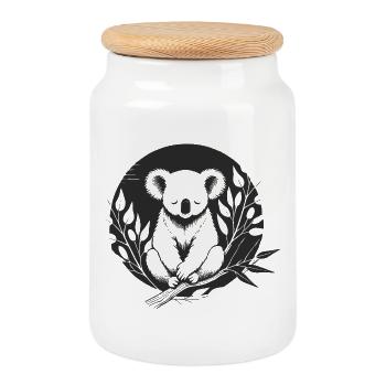 A koala surrounded by delicate eucalyptus branches - Cookie Jar with Wooden Lid - white - Front