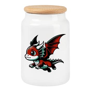 Dragon - Cookie Jar with Wooden Lid - white - Front