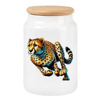 Cheetah - Cookie Jar with Wooden Lid - white - Front