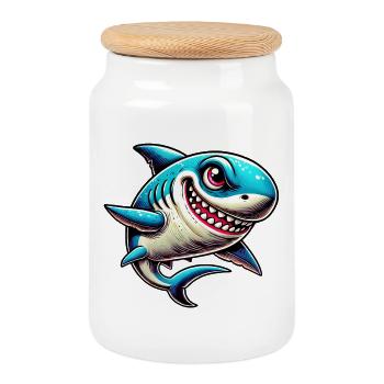 Requin - Boîte à biscuits avec couvercle en bois - blanc - Devant