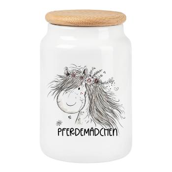 Horse Girl Pferdemädchen Pferde Cartoon - Keksdose mit Holzdeckel - Weiß - Vorne