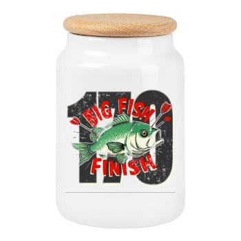 darts big fish Finish Checkout - Cookie Jar with Wooden Lid - white - Front