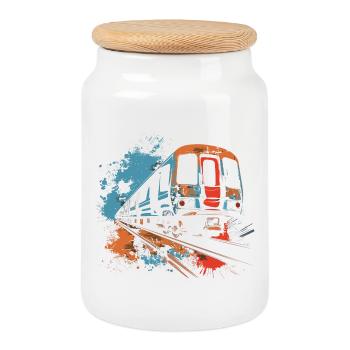 Chemin de fer - Boîte à biscuits avec couvercle en bois - blanc - Devant