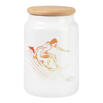 Dessin de fille surfeuse - Boîte à biscuits avec couvercle en bois - blanc - Devant