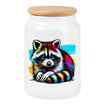 Raccoon - Cookie Jar with Wooden Lid - white - Front