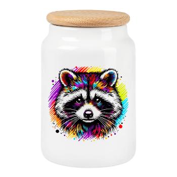 Raccoon - Cookie Jar with Wooden Lid - white - Front