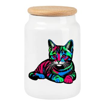 Cat - Cookie Jar with Wooden Lid - white - Front