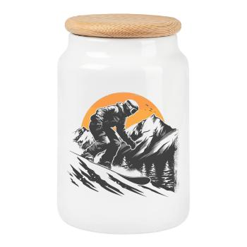 Snowboarder Zeichnung - Keksdose mit Holzdeckel - Weiß - Vorne