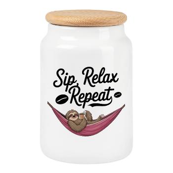 Sip, Relax, Repeat - Cookie Jar with Wooden Lid - white - Front
