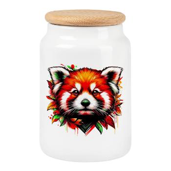 Red panda - Cookie Jar with Wooden Lid - white - Front