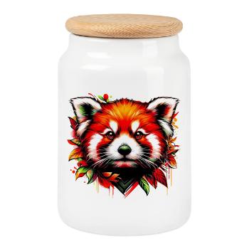 Red panda - Cookie Jar with Wooden Lid - white - Front
