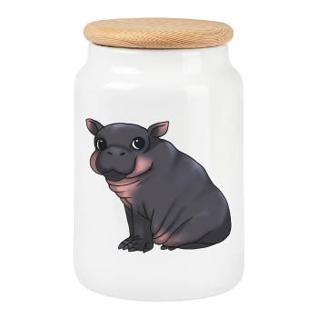 Mignon bébé hippopotame - Alarme de câlin ! - Boîte à biscuits avec couvercle en bois - blanc - Devant