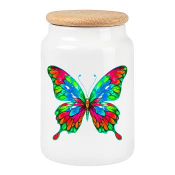 Papillon - Boîte à biscuits avec couvercle en bois - blanc - Devant