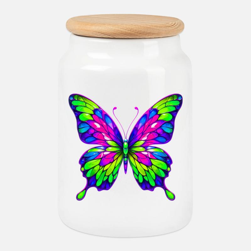 Schmetterling - Keksdose mit Holzdeckel - Weiß
