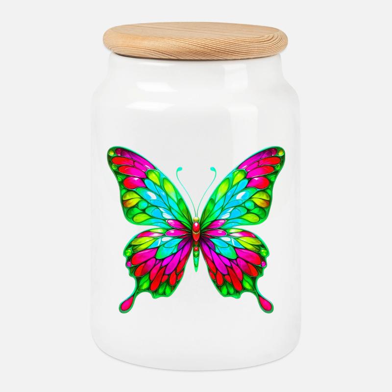 Schmetterling - Keksdose mit Holzdeckel - Weiß