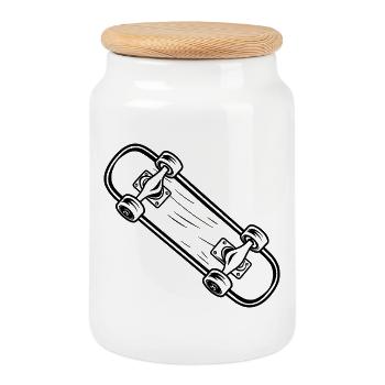 Skateboard style dessin animé - Boîte à biscuits avec couvercle en bois - blanc - Devant