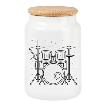 Drum Set Zeichnung - Keksdose mit Holzdeckel - Weiß - Vorne