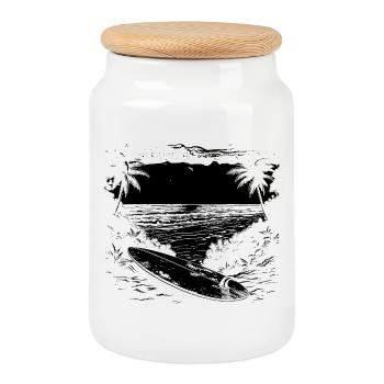 Surfen Grafik - Keksdose mit Holzdeckel - Weiß - Vorne