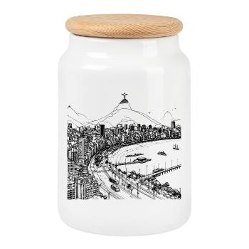 RIO DE JANEIRO - Boîte à biscuits avec couvercle en bois - blanc - Devant