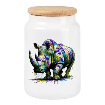Nashorn - Keksdose mit Holzdeckel - Weiß - Vorne