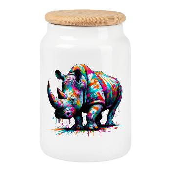 Nashorn - Keksdose mit Holzdeckel - Weiß - Vorne