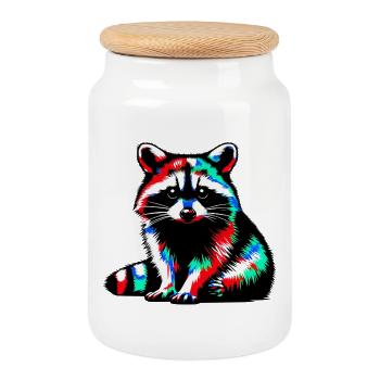 Raccoon - Cookie Jar with Wooden Lid - white - Front
