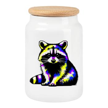 Raccoon - Cookie Jar with Wooden Lid - white - Front