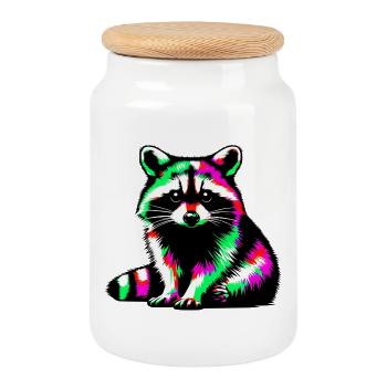 Raccoon - Cookie Jar with Wooden Lid - white - Front