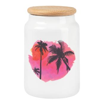 Tropical Sunset Palm Silhouette - Cookie Jar with Wooden Lid - white - Front