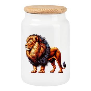 Lion - Boîte à biscuits avec couvercle en bois - blanc - Devant