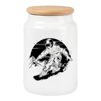 Snowboarder Skizze - Keksdose mit Holzdeckel - Weiß - Vorne