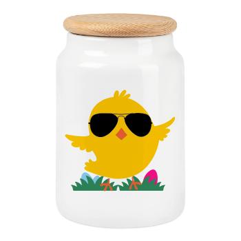 Chick with sunglasses - Cookie Jar with Wooden Lid - white - Front