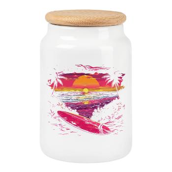 Surf Look des années 90 - Boîte à biscuits avec couvercle en bois - blanc - Devant