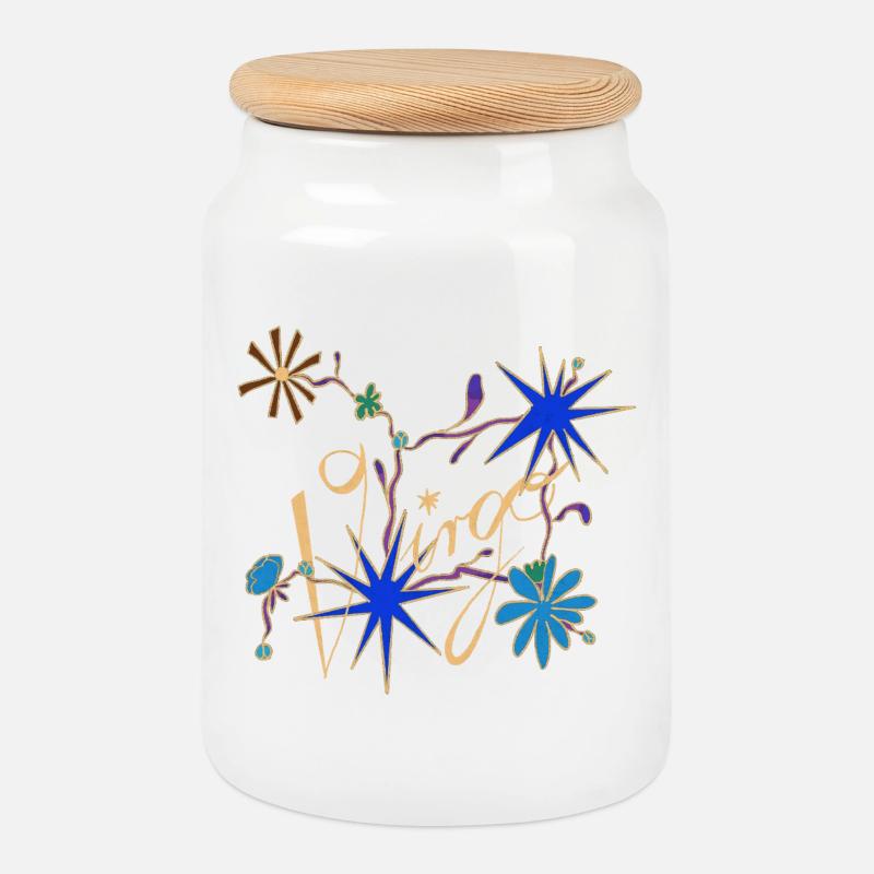 Virgo – Mystische Sternzeichen und Blumen - Keksdose mit Holzdeckel - Weiß