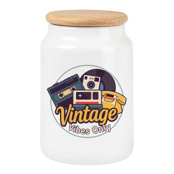Vintage-Stimmung - Keksdose mit Holzdeckel - Weiß - Vorne