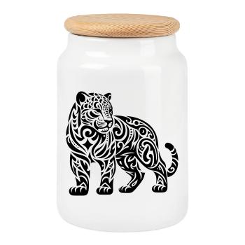 Jaguar tribal - Boîte à biscuits avec couvercle en bois - blanc - Devant