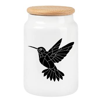 Schwarzer Kolibri - Keksdose mit Holzdeckel - Weiß - Vorne