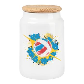 Ballon de volley-ball Street Art - Boîte à biscuits avec couvercle en bois - blanc - Devant