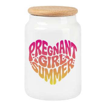 Pregnant Girl Summer - Cookie Jar with Wooden Lid - white - Front