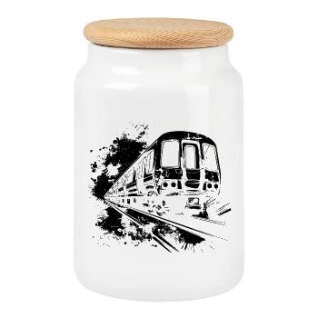 Train Paint Blobs - Cookie Jar with Wooden Lid - white - Front