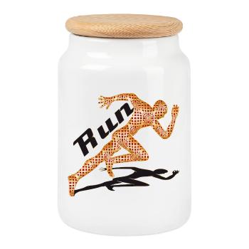Dynamic sprint motif in an extravagant design - Cookie Jar with Wooden Lid - white - Front