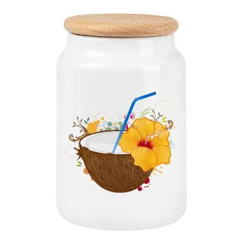Exotic coconut cocktail with hibiscus - Cookie Jar with Wooden Lid - white - Front