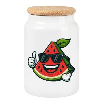 Erfrischende Wassermelone Sommerfrucht Cool Daumen - Keksdose mit Holzdeckel - Weiß - Vorne