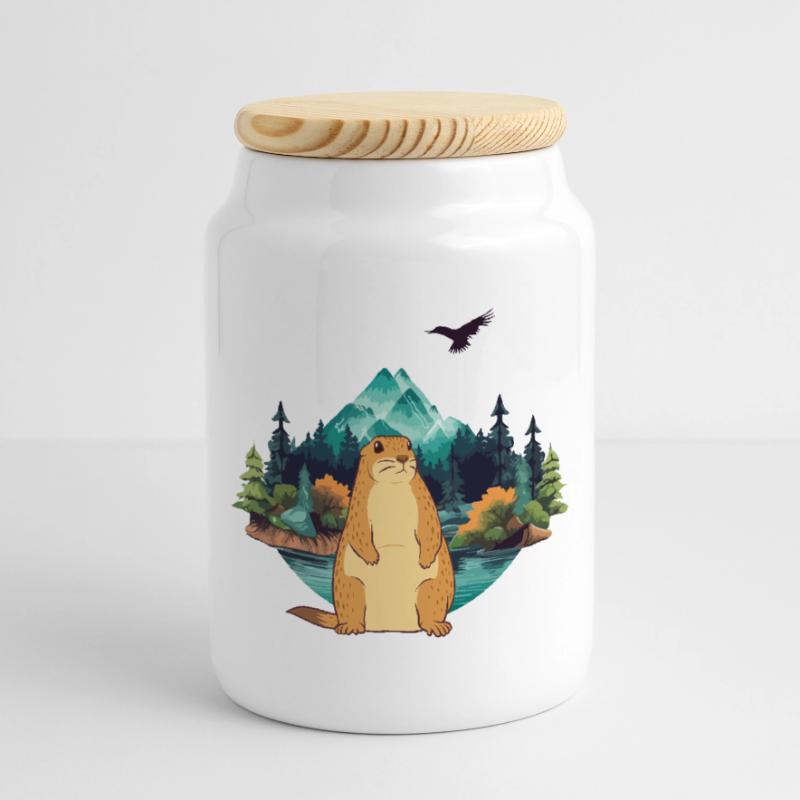 Murmeltier Keksdose mit Holzdeckel