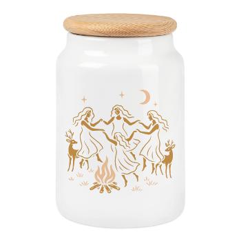Witchy Summer - Midsummer Dance Around the Fire - Cookie Jar with Wooden Lid - white - Front