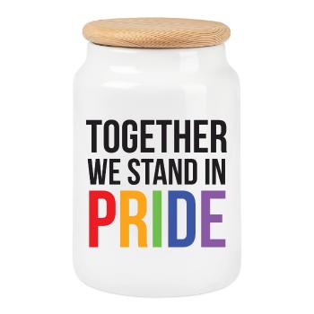 LGBTQ Pride Month - Gemeinsam stehen wir zur Pride - Keksdose mit Holzdeckel - Weiß - Vorne
