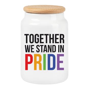 LGBTQ Pride Month - Together We Stand in Pride - Cookie Jar with Wooden Lid - white - Front