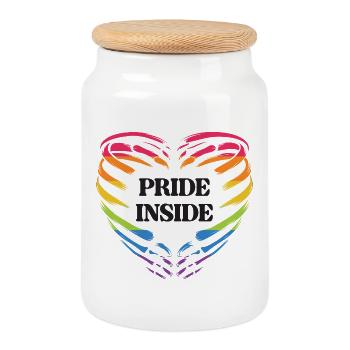 Mois de la fierté LGBT - Pride Inside - Boîte à biscuits avec couvercle en bois - blanc - Devant