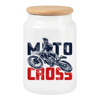 Pilote de motocross sautant - Boîte à biscuits avec couvercle en bois - blanc - Devant