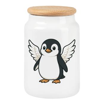 Süßer Pinguin Engel Cartoon mit Flügeln - Keksdose mit Holzdeckel - Weiß - Vorne